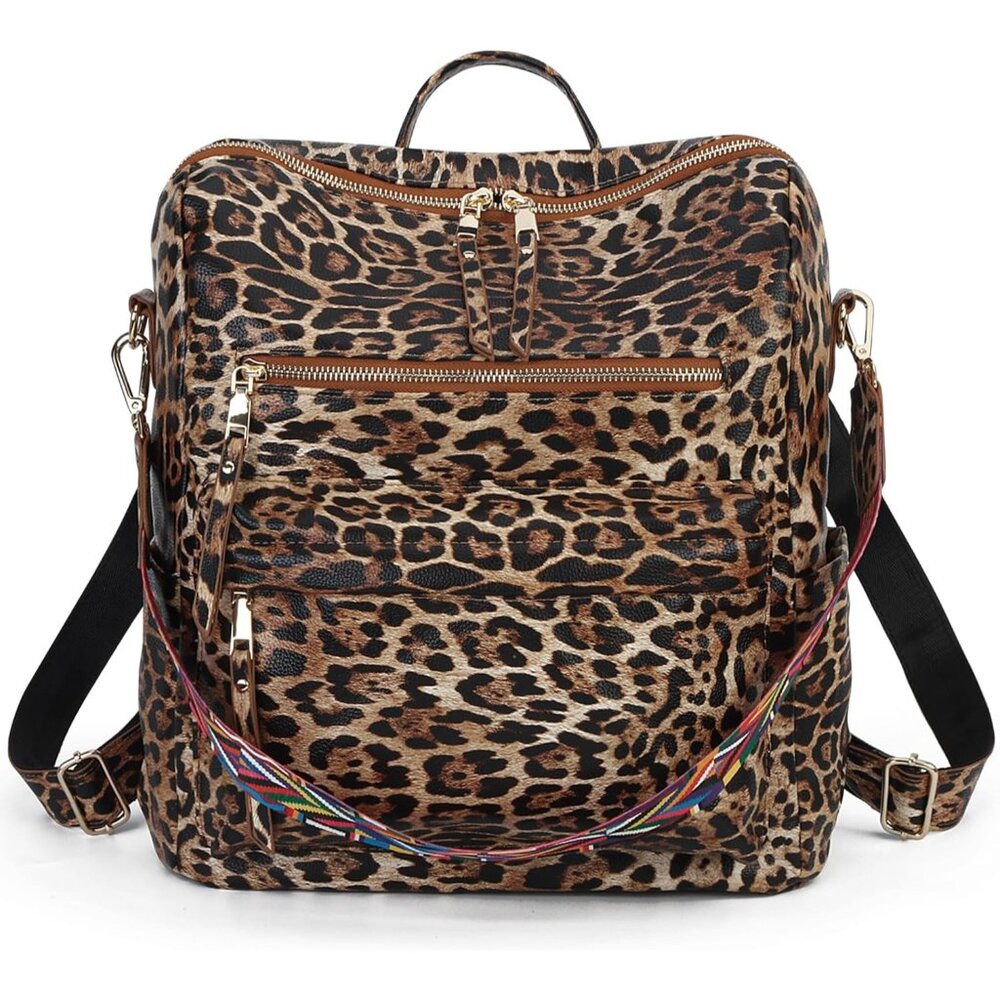 Brown Leopard Print Backpack with Durable Canvas. Excellent condition.